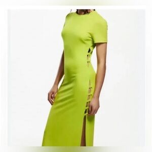 Zara Bright Green Midi Dress with Side Cut-Outs